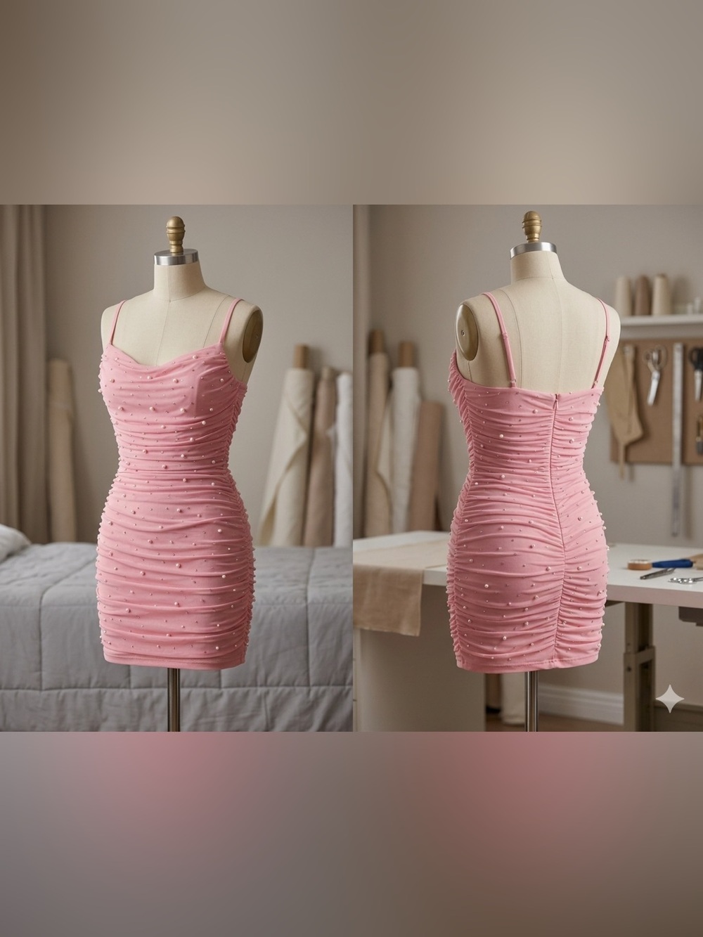 Windsor Pink Beaded Ruched Mini Skirt